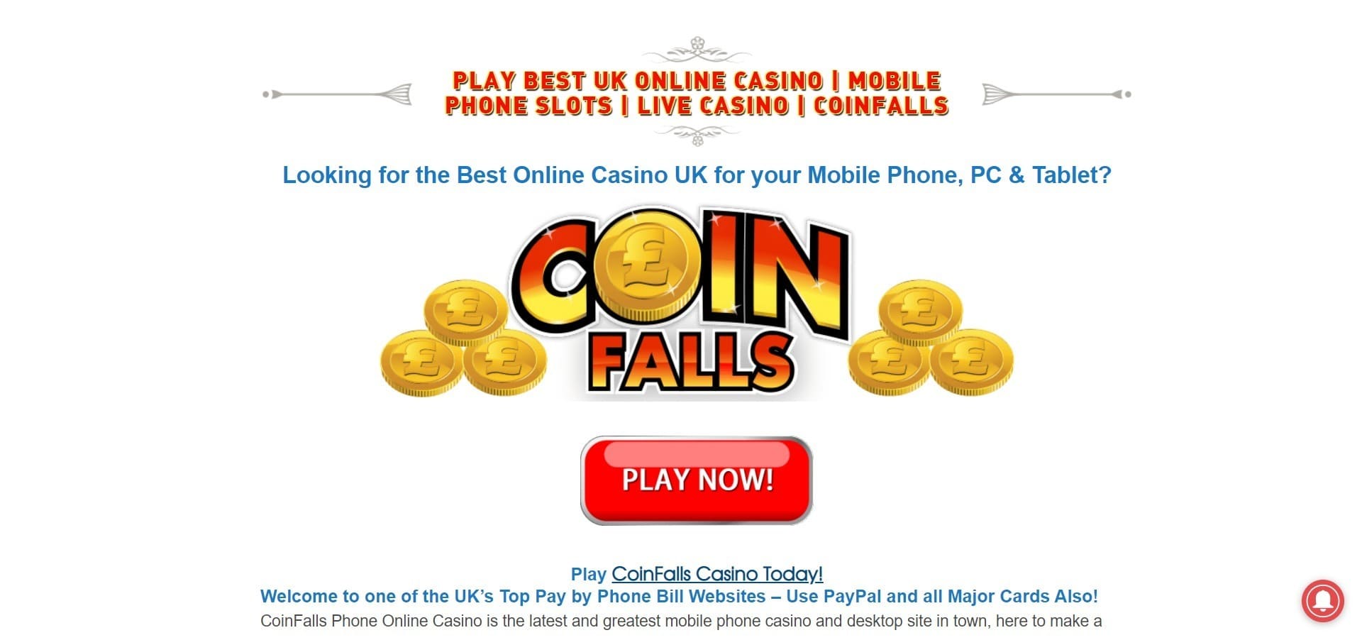 Officiële website van het Coinfalls Casino