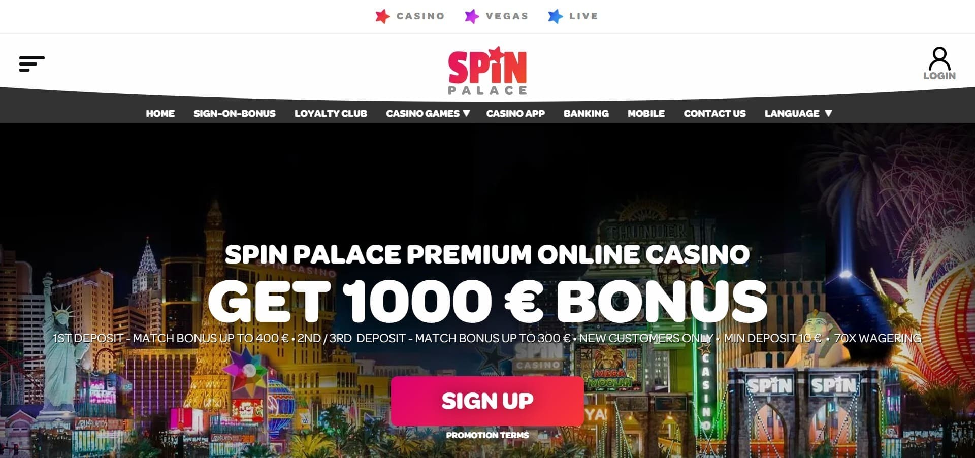Spin Palace Casino mobile application