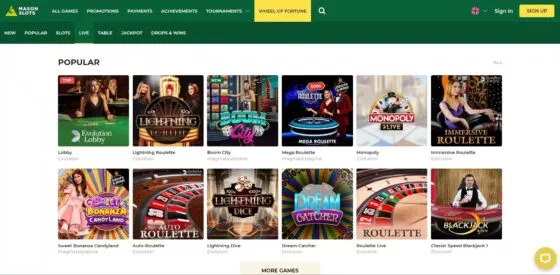 Mason Slots Casino live
