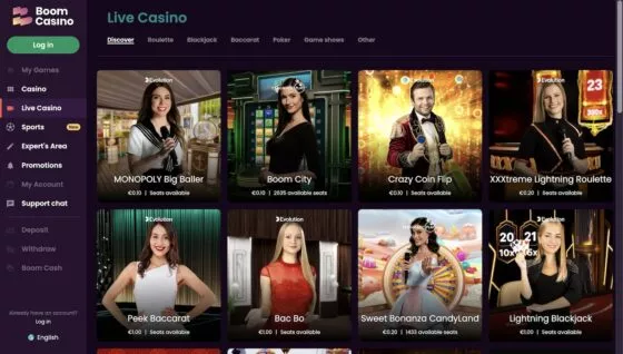 Boom Casino live