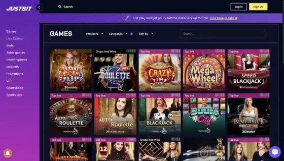 Justbit Casino live