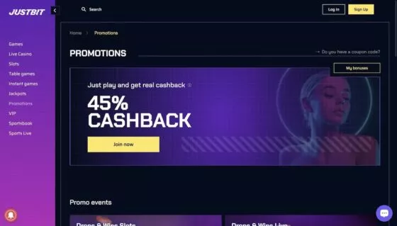 Bonuses Justbit Casino