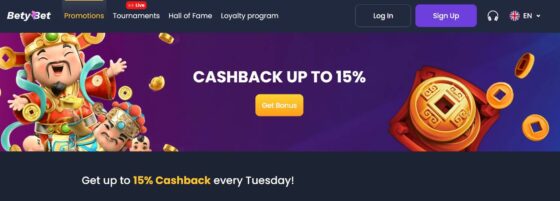 Betybet cashback bonus