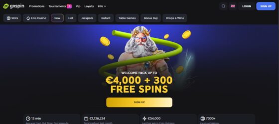 GxSpin casino hoofdpagina