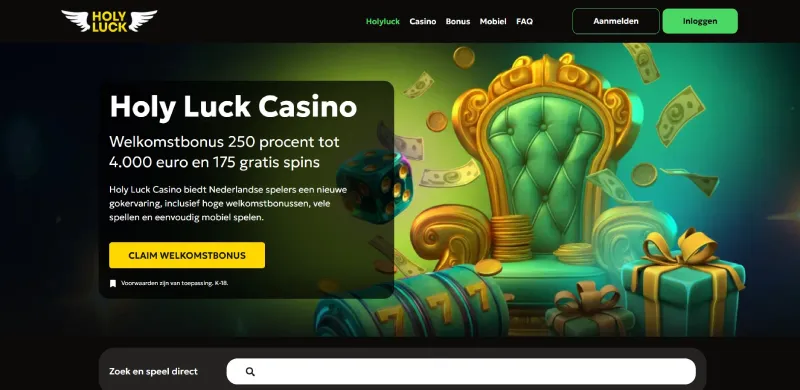 Screenshot van de hoofdpagina van Hollyluck Casino