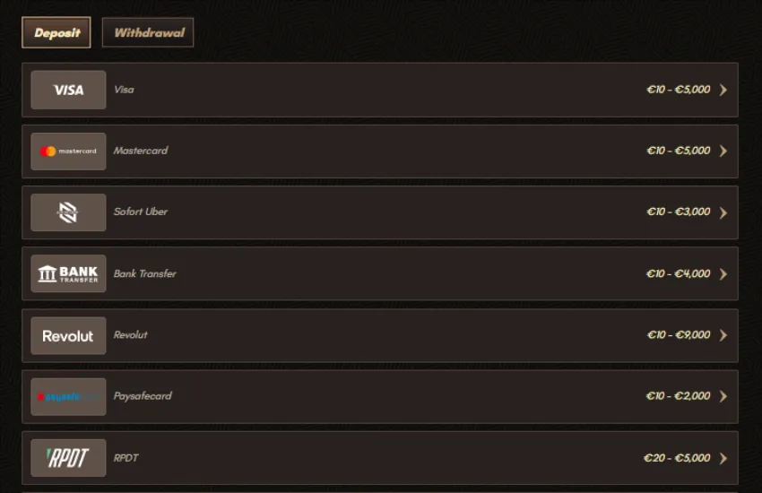 Sankra Casino Stortingsmethoden & Limieten