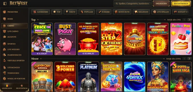 Screenshot van de BetWest-casinopagina